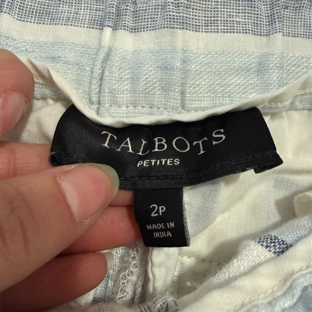 Talbots Cropped Linen Striped Trouser Pants Blue White Coastal Sz 2P 2 Petites - Picture 6 of 9